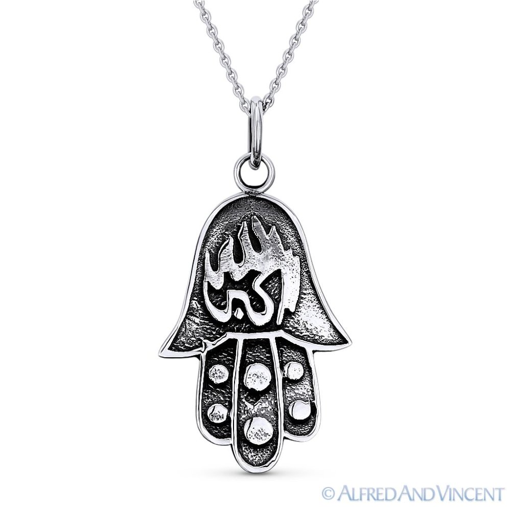 Hamsa Hand Evil Eye Charm Necklace Antique-Style